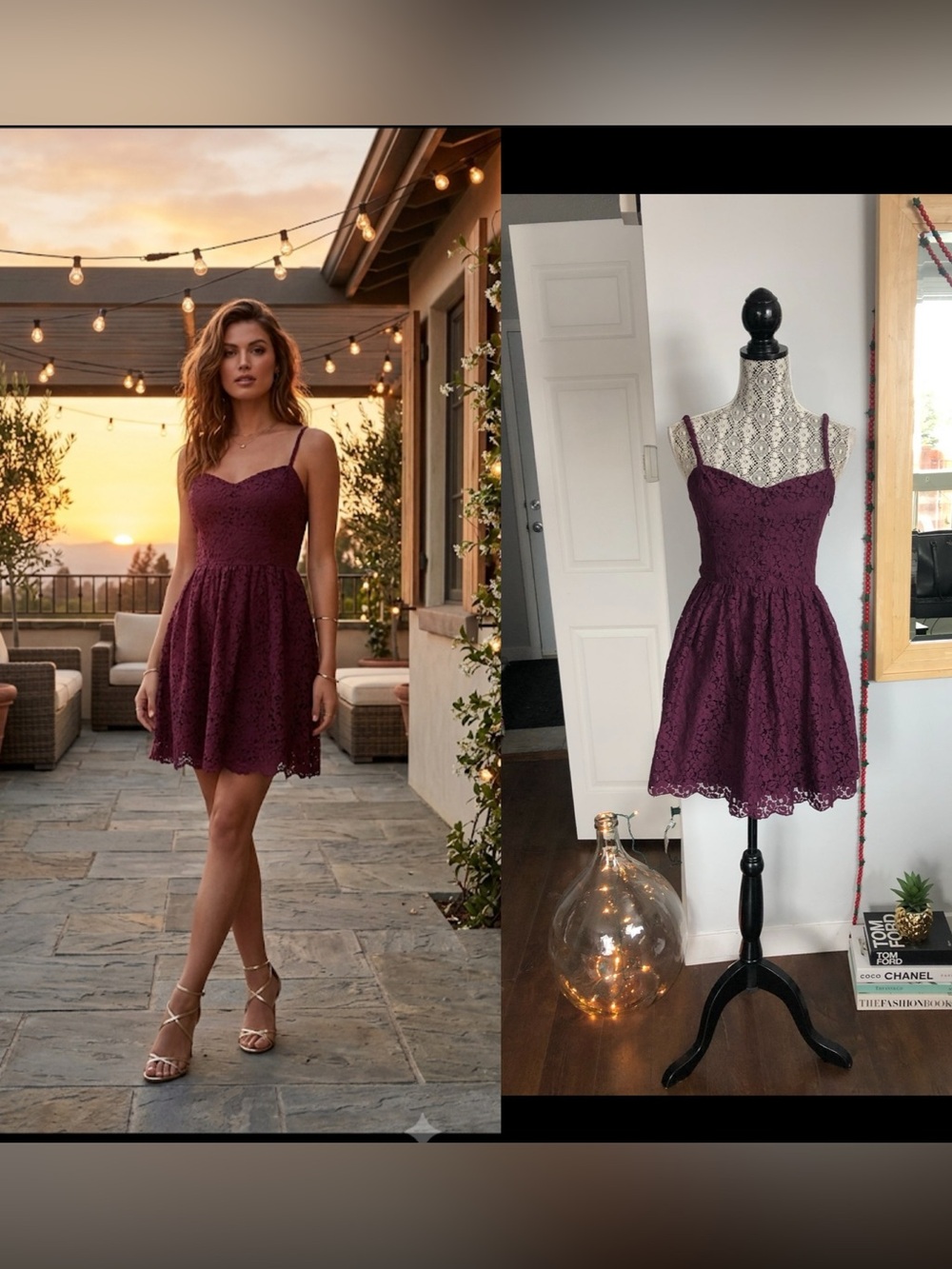 Aritzia Lace Fit and Flare Burgundy Dress. Size 6.